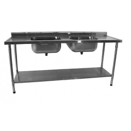MESA COM 2 CUBAS 500X400X250MM COM PRATELEIRA INFERIOR LISA